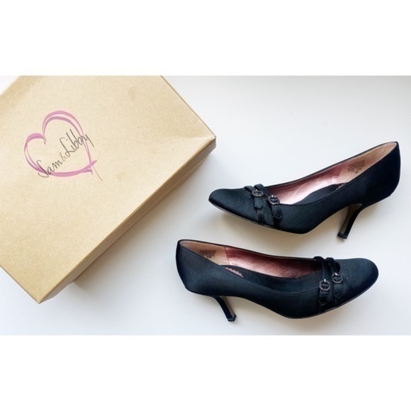 Sam and Libby • Ever After Black Satin Buckle Heels - Picture 1 of 8